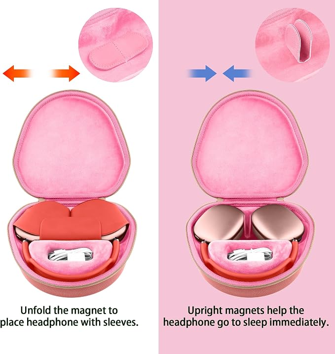 co2CREA Hard Case with Sleep Mode Replacement for Apple AirPods Max 2 / AirPods Max Wireless Over-Ear Headphones (Rose Pink Case)