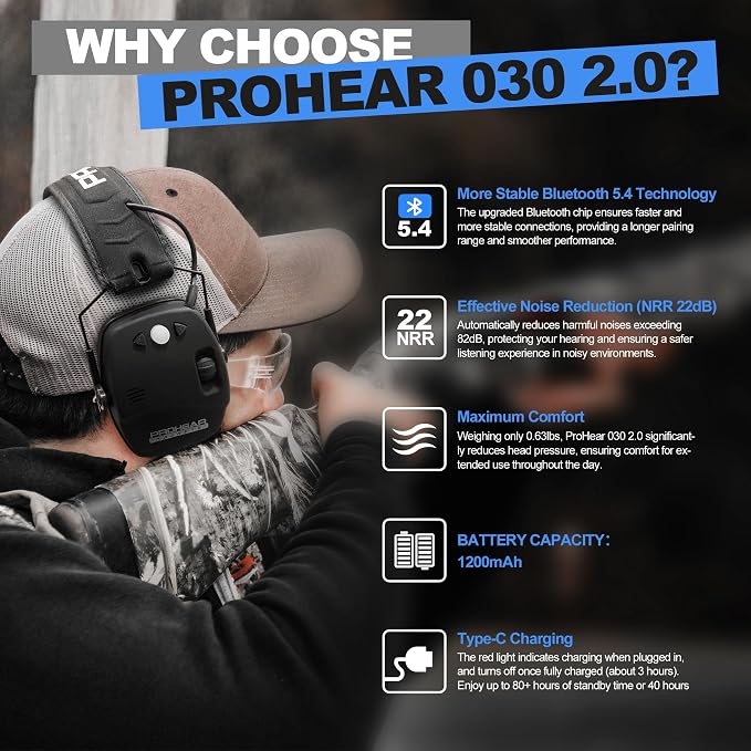 PROHEAR Ear Protection Safety Earmuffs for Shooting Noise Reduction Slim Hearing Protector