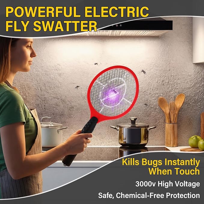 24 Pack Electric Fly Swatter Bulk Bug Zapper Rackets for Indoor Outdoor Insect Control Killer Bat Handheld Mosquito Swatter Battery Powered Electric Bug Killer for Home Patio Camping (4 Colors)