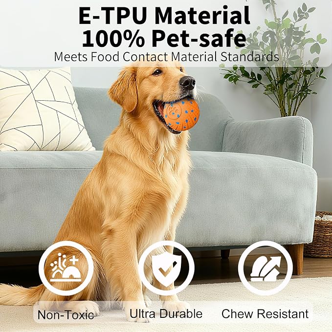 2-in-1 Interactive Dog Ball Toy for Aggressive Chewers, Automatic Moving & Bouncing E-TPU Dog Ball, 3 Modes Smart Pet Toy with Motion Sensor