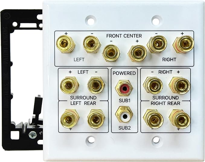 DIYTECH 7.2 Speaker Wall Plate, Home Theater Wall Plate, Gold Plated Binding Posts, for Home Theater Setup