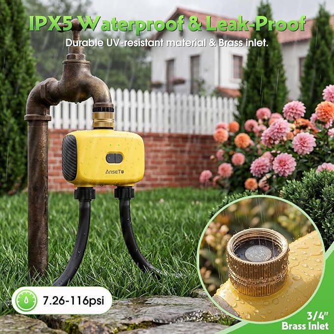 WiFi Sprinkler Timer 2 Zone, Smart Water Timer for Garden with App Remote Control for Travel, Brass Inlet Smart Irrigation System for Outdoor Hose, Patios, Lawns, Flower Bed & Yard Care