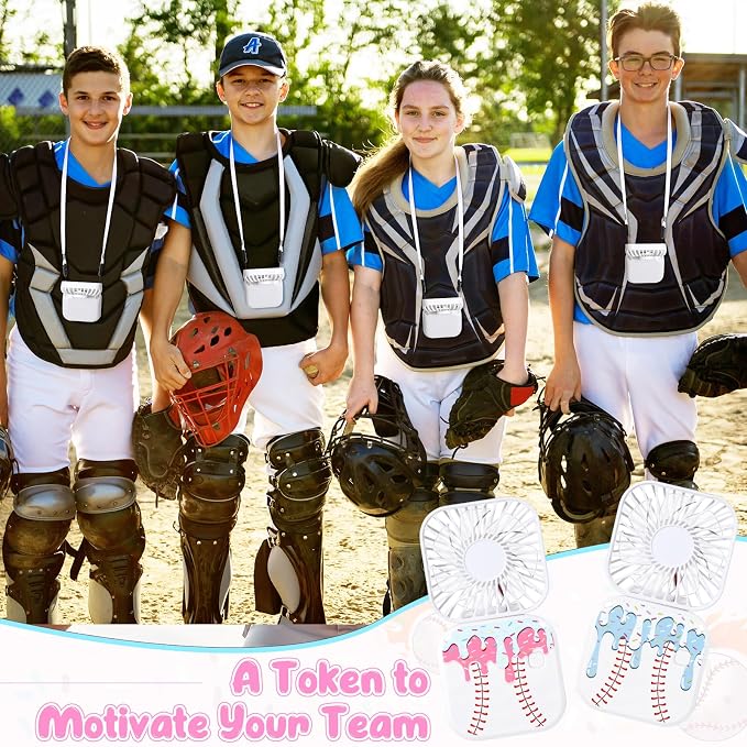 Retisee 12 Pcs Ice Cream Drip Baseball Mini Portable Handheld Fans 3 Speed USB Rechargeable Necklace Fans Bulk 180° Foldable Electric Personal for Sport Party Favors Team Game Gift(White)