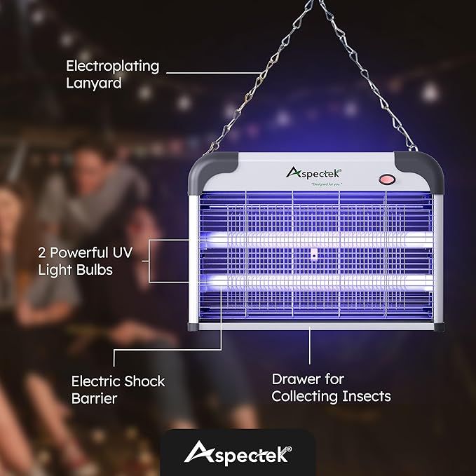 ASPECTEK 20W Electric Bug Zapper, High Voltage Mosquito and Fly Killer, Heavy Duty 360° Gnat Trap for Indoor, Bedroom, Covered Patios, Farm, BBQ and Greenhouse, Includes 2 Replacement Bulbs