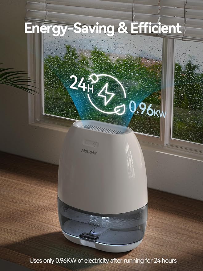 Dehumidifier, AlohaAir 34 OZ Small Dehumidifiers for Home and Room, Quiet with 7 Colors Night Light, Auto Shut Off, Dehumidifiers for Bedroom, Bathroom, RV, and Closet