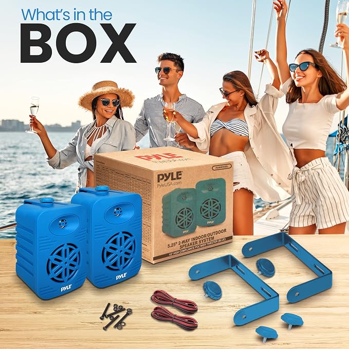 Pyle Indoor Outdoor Speakers Pair - 500 Watt Dual Waterproof 5.25” 2-Way Full Range Speaker System w/ 1/2” High Compliance Polymer Tweeter - in-Home, Boat, Marine, Deck, Patio, Poolside (Blue)