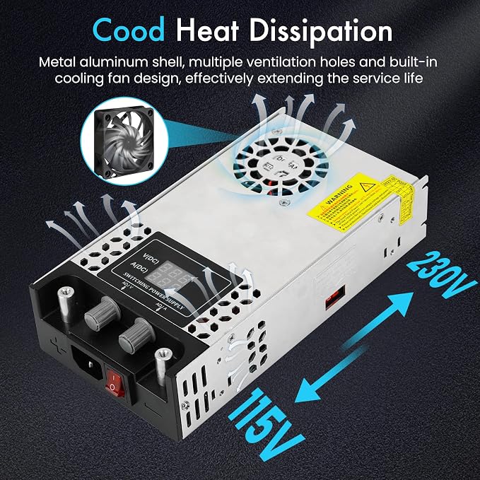 Adjustable 0-12V Power Supply 50A 600W, 110V AC to DC 0-12V Buck Converter 0-50A 600W Switching Power Supply with LCD Display Adjustable Voltage Current 12V 50A Transformer SMPS