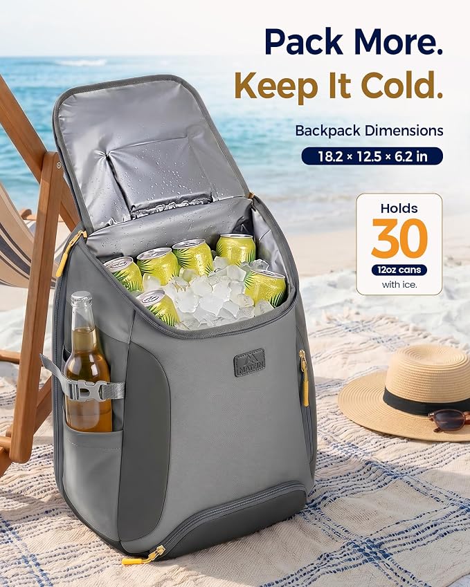 MATEIN HER Cooler Backpack for Women with Hook-and-Loop Top Lid, Leakproof Backpack Cooler 30 Cans with Insulated Can Sleeves, Waterproof Soft Lunch Bag for Beach Picnic Camping Travel Fits 17" Laptop