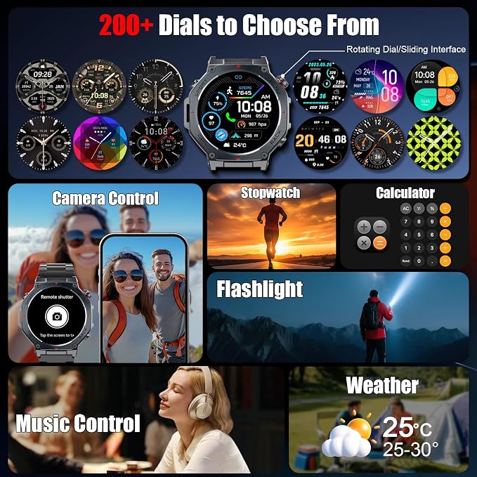 Military Smart Watch for Men with Dual-Band GPS, 5ATM Waterproof, 1.43” AMOLED Fitness Watch, Heart Rate Blood Oxygen Sleep Monitor, 160+ Sport, Bluetooth Calling Smartwatch for Hiking Running Outdoor
