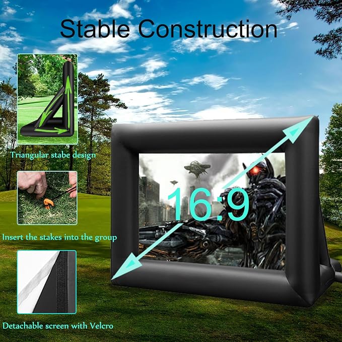 20 FT Inflatable Projector Movie Screen for Outside, Blow up Projector Screen Front/Rear Projection for Backyard Movie Night Outdoor Party