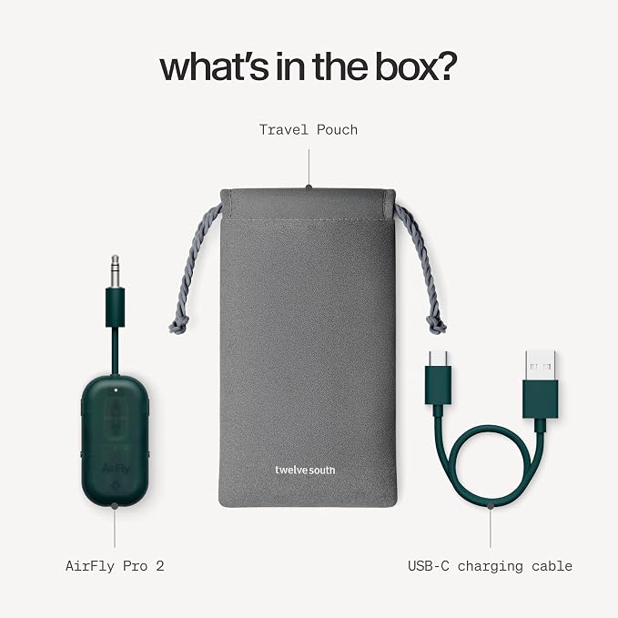 AirFly Pro 2 – Bluetooth Adapter for Airplane, Pair 2 AirPods or Wireless Headphones – 3.5mm AUX Bluetooth Transmitter for Cars, Boats, Treadmills, TVs– Airplane Travel Essentials, Teal Ice