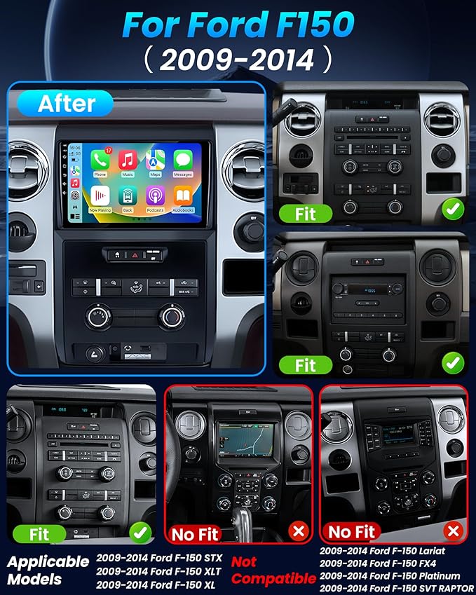 [8Core 6G+128G] Car Radio for Ford F150 Radio 2009-2014: 9" 1280 * 800 Touchscreen with Wireless Carplay Android Auto 5G WiFi GPS Navigation Bluetooth FM AM DSP Mirror Link, Free Camera