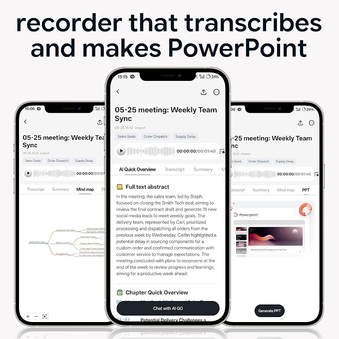 AI Voice Recorder with Transcribe & Summarize & Real-Time AI Chat – App Control Audio Recorder with AI Noise Cancellation, 126+ Languages Support, 64GB Note Taker for Meeting Lecture