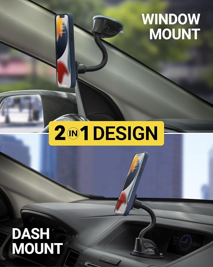 Scosche MXWDL Magnetic Cell Phone Car Mount, Suction Cup Phone Holder for Car Dashboard/Windshield with Extra Strong Magnet and Thick Metal Plate Compatible with iPhone, Samsung, and All Devices