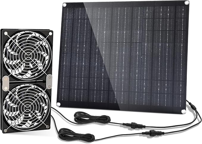 Solar Prowered Fan, 30W Solar Fan, Solar Panel Fan kit, Solar Exhaust Fan, Suitable for Small Chicken coops, Greenhouses, Sheds, Pet Houses