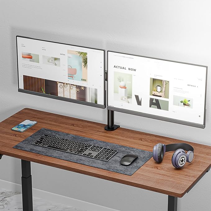 WALI Dual Monitor Stand for Desk, Dual Monitor Mounts for 2 Monitors up to 27 inch, 2 Monitor Desk Mount Holds up to 22 lbs, Height Adjustable Swivel Tilt Rotation, 75x75/100x100mm (M002), Black