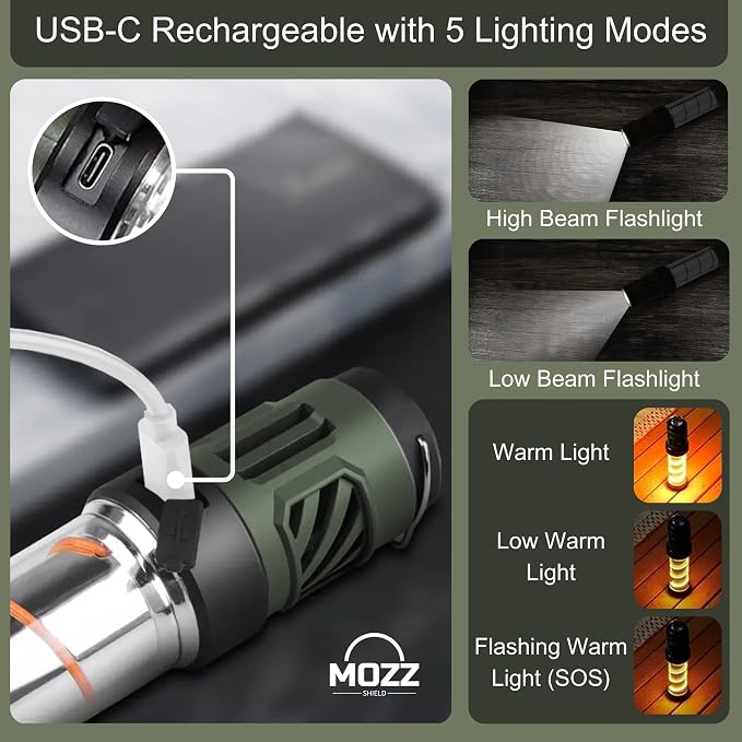 Mozz Shield Mosquito Repellent Outdoor Lantern Flashlight USB-C Rechargeable Camping Light with Citronella Mats Magnetic Base Tripod Waterproof for Patio Yard Travel Emergency Use