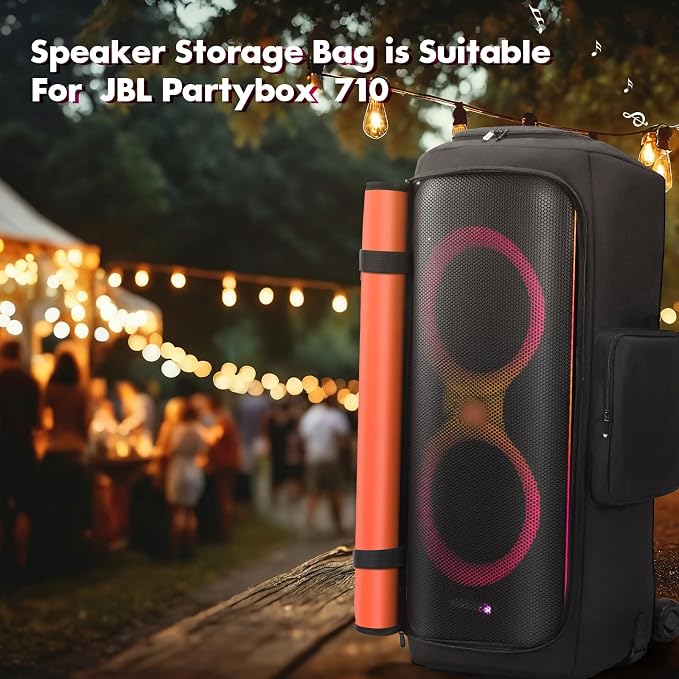 LEFOR·Z Speaker Case Compatible with JBL PartyBox 710,Bottomless Speaker Dust Cover Storage Bag Fits for JBL PartyBox 710 for Outdoor Travel,Black+Orange,Cover Only（NOT For 720） Without Wheels