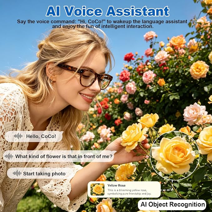 AI Smart Glasses with 8MP Camera, 1080P Video Recording, Real-Time Translation, AI Assistant & Object Recognition, Photochromic Lenses, Bluetooth 5.4 Calls & Music, IP65 Waterproof, 7-8Hr Battery