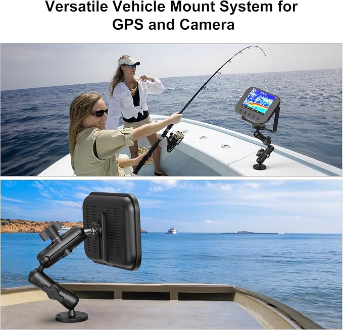 Kewirya Fish Finder & Ball Mount with Aluminum Long Arm Extension, AMPS Round Plate for GPS/Boats/Vehicle, T-Bolt Attachment for Track Systems & Backup Cameras, B Compatible with RAM