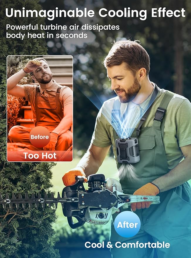 Koonie Portable Waist Clip on Fan for Shirt, Wearable Belt Personal Cooling Fan with 100 Levels of Speeds, Rechargeable Battery Supports 24H Working Time, Under-shirt Fan for Outdoor Work, Travel