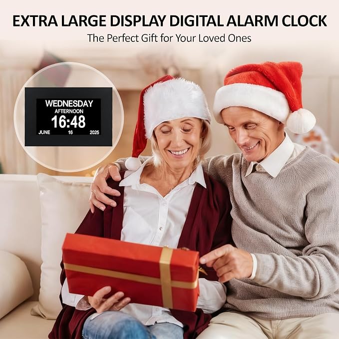 7" Digital Alarm Clock for Seniors, Dementia Clock with Day and Date for Elderly, Digital Calendar Day Clock with 20 Reminders & 20 Alarms, Auto-DST