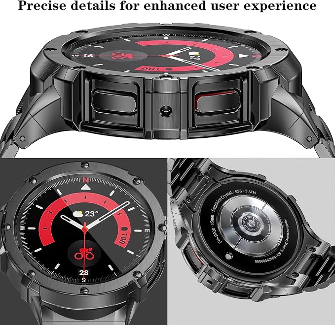 SUPLINK Metal Case and Band Compatible with Samsung Galaxy Watch 7 Bands for Men, Stainless Steel Protective Case Bumper Band for Samsung Galaxy Watch 7 44mm, Space Grey
