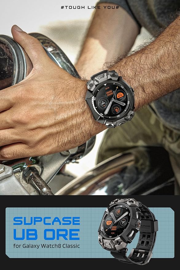 SUPCASE for Samsung Galaxy Watch 8 Classic 46mm Case with Band (Unicorn Beetle Ore), [2 Pack Screen Protector] Rugged Protective Cover with Adjustable Strap Band, Black