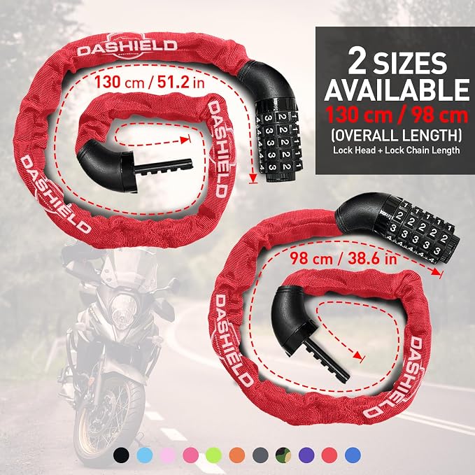 Bike Chain Lock Security 5 Digit Resettable Combination, 51.2 inches Heavy Duty Anti Theft Lock Chain for Bicycle, Motocycle, Scooter, Gate, Fence (Red, 4.2ft)