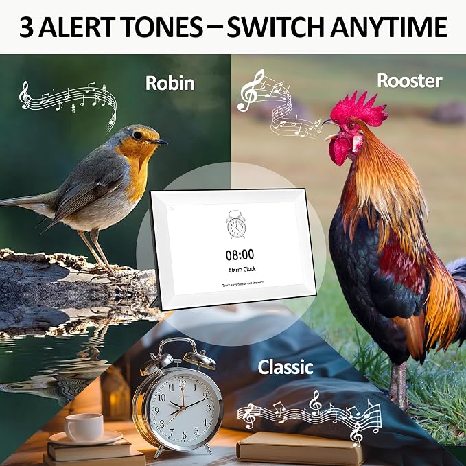 10.1" Touchscreen Digital Clock Large Display, Dementia Clocks for Seniors Custom 64 Reminders and Alarms, Auto DST, Auto-Dimming, Digital Alarm Clock with Day and Date for Elderly(White)