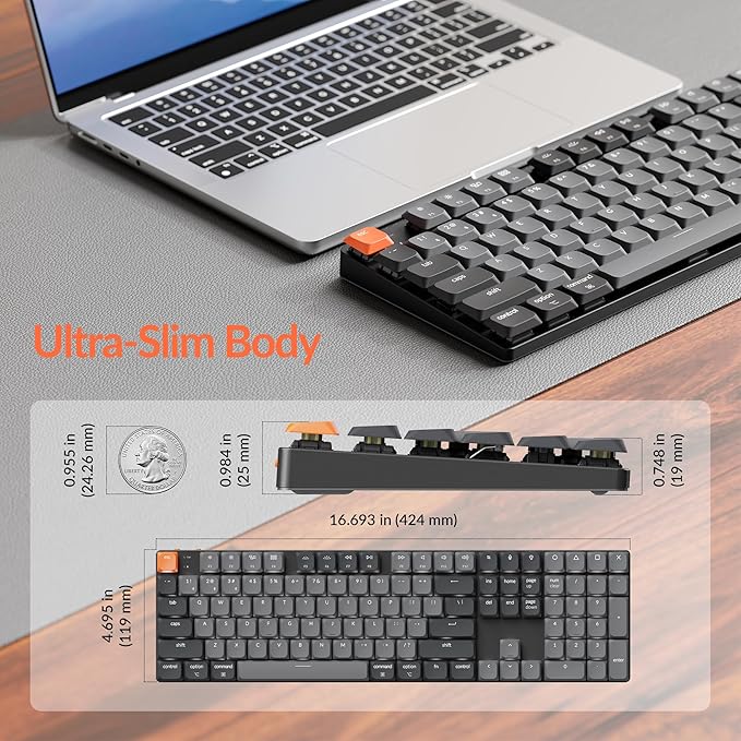 Keychron K5 Version 2 Wireless Bluetooth 5.2 Mechanical Keyboard, Low Profile Milk POM Switch 100% Full-Size Layout QMK Programmable, White Backlight with Shine-Through Keycaps for Mac Windows Linux