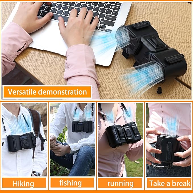 Portable Waist Fan Detachable Dual-Fan Combination Turbo Technology10000 mAh 5-Speed 13000RPM Clip On Belt Wearable Personal Neck Fan for Traveling Outdoor Jobsite Camping WZ-ruijiang (BLACK)