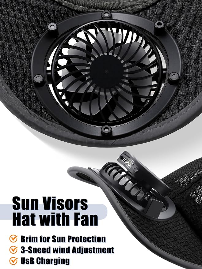Yaomiao 2 Pcs Solar Baseball Cap with Fan Unisex Sun Protection USB Charging Fan Mesh Hat for Summer Outdoor