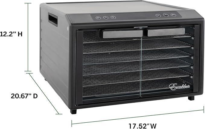 Excalibur Electric Food Dehydrator Select Series 6-Tray with Adjustable Temperature Control Includes Chrome Plated Drying Trays Stainless Steel Construction and Glass French Doors, 700-Watts, Black