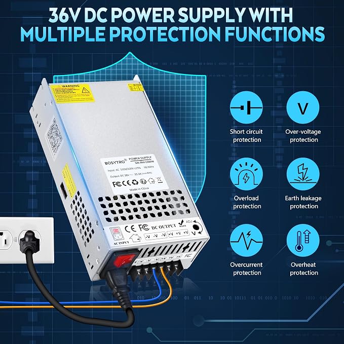 Upgrade 36V 33.3A 1200W DC Switching Power Supply, Universal Transformers PSU AC110V/220V (SMPS), Upgraded Output Port with Power Cord, 36 Volt Power Supply for 3D Printer, CCTV, DC Motor