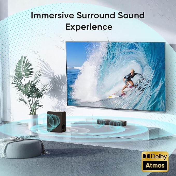 GEOYEAO Sound bar with subwoofer, 100W 2.1 ch soundbar w/Dolby Atmos Surround Sound System, 3D Bass Adjustable Home Theater Bluetooth TV Speaker for Smart TV/Projector/PC