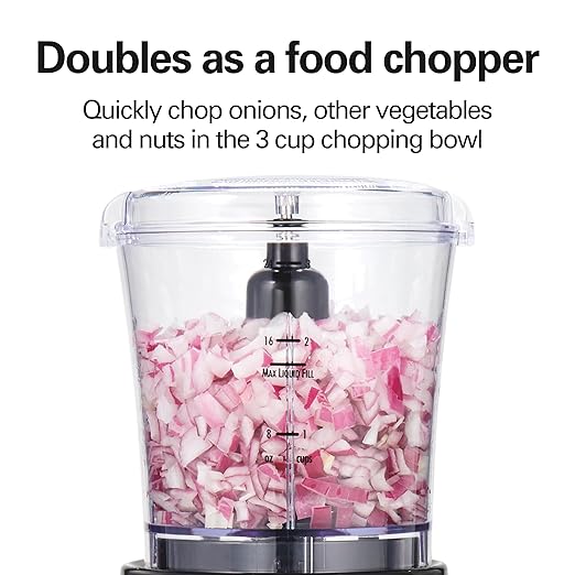 Hamilton Beach Power Elite Blender for Smoothies with 3-Cup Vegetable Chopper, Mini Food Processor, 40oz Glass Jar, 12 Functions for Puree, Ice Crush, Black (58149)