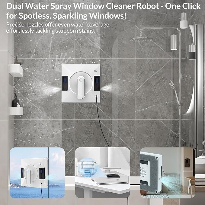 Smart Window Cleaning Robot With Dual Water Spray,3800pa Suction, Multiple Anti - Fall Protection,AI Path Planning,App & Remote Control,Ideal Window Washer Robot For High-Rise Windows And Glass Doors