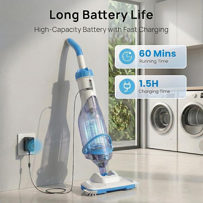 Pool Vacuum for Above Ground Pools & Inground Pools, 2026 Update for Motor, Consciot Rechargeable Handheld Cleaner with Telescopic Pole, 18.5 GPM Suction, 13.4" Head, 60-Min Runtime