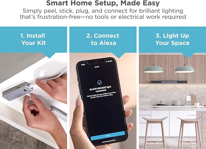 PureOptics LED Works with Alexa Smart Under Cabinet Lighting, Adjustable LEDs, 24" Bar, White