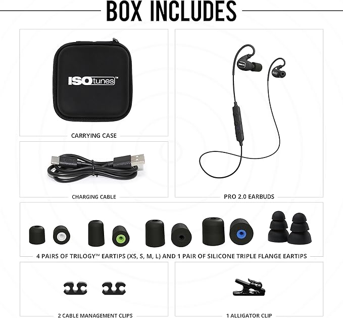 ISOtunes PRO 2.0 Bluetooth Earplug Headphones, 27 dB Noise Reduction Rating, 16+ Hour Battery, IP67 Durability, Noise Cancelling Mic, OSHA Compliant Professional Hearing Protector (Matte Black)