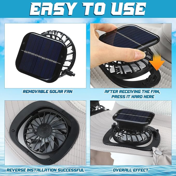 Chuarry Wide Brim Sun Hat with 2 Solar Fans and Neck Flap Outdoor Solar Powered USB Charging Bucket Fishing Hat for Men Women