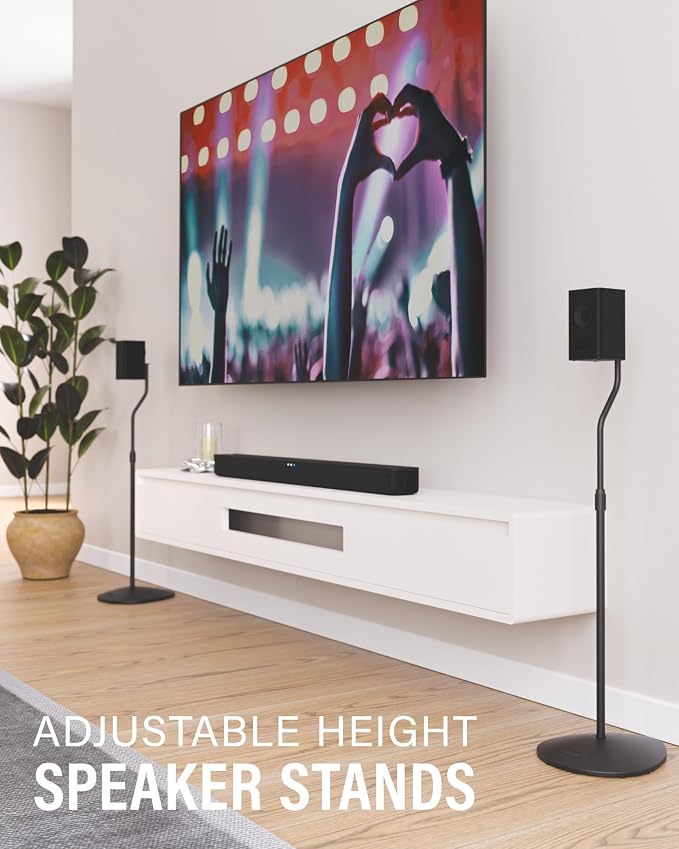 SANUS Speaker Stands Pair for Satellite & Bookshelf Speakers up to 3.5lbs – 10” Height Adjustment – Includes L-Shaped Bracket & Keyhole Adapter for Compatibility – Easy DIY Assembly