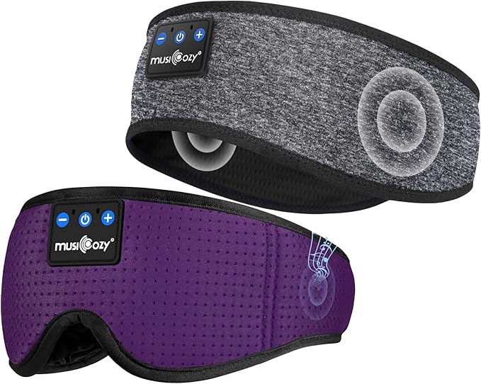 MUSICOZY Sleep Headphones Masks, Bluetooth Sleep Eye Mask for Sleeping for Side Sleepers, Sleeping Masks Headphones Wireless Music Mask Men Women with Speakers Cool Tech Gadgets Gifts, 2 Packs