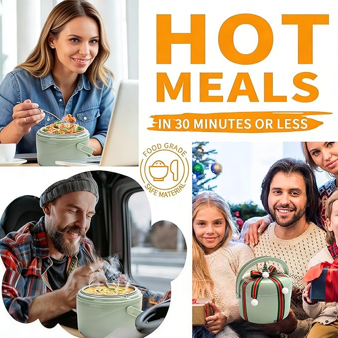 Aotto Electric Lunch Box, 40 oz Portable Food Warmer Heater, Lunch Warmer Portable for Work/Office/Car/Travel 12V/24V/110V 3-in-1, Warming Soup & Meal, Spill-Free, Men & Women's Gifts, Green