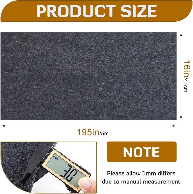 Nuanchu 22 Sq ft 16 x 195 in Gray Underfelt Carpet with Adhesive Back for Speaker Sub Box, Underfelt Carpet for RV, Boat, Marine, Auto, Truck, Car Trunk, Door Liner, Desk