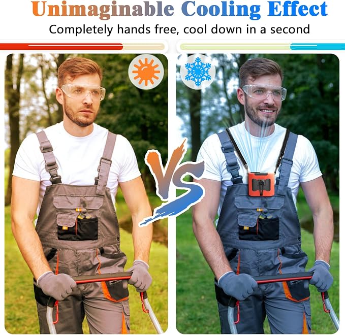 10000mAh Portable Waist Fan, Rechargeable Battery, 40H Max Runtime, 5 Speeds 16000RPM Strong Airflow, Hands-Free Neck Fan, Personal Wearable Shirt Belt Clip Fan for Outdoor, Jobsite, Camping (Orange)
