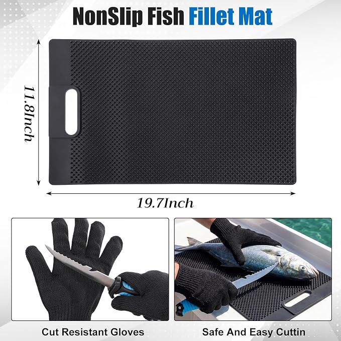 RoundFunny 13 Pcs Fishing Tool Kit, Fishing Pliers with Lanyard and Protective Sheaths, Fish Net, Fish Scaler Knife Fillet Mat, Digital Scale, Lip Gripper, Scissors Gloves Tape Storage Bag Dad Gifts