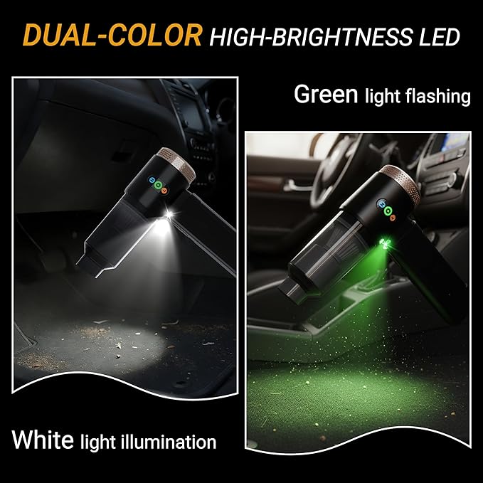 GcdPai Car Vacuum Portable Cordless 18000PA High Power Handheld Vacuum Cleaner, Mini Cordless Rechargeable Vacuum with LED Light and Multi-Nozzles for Car, Home Office, Keyboard, Pet (Black Gold)