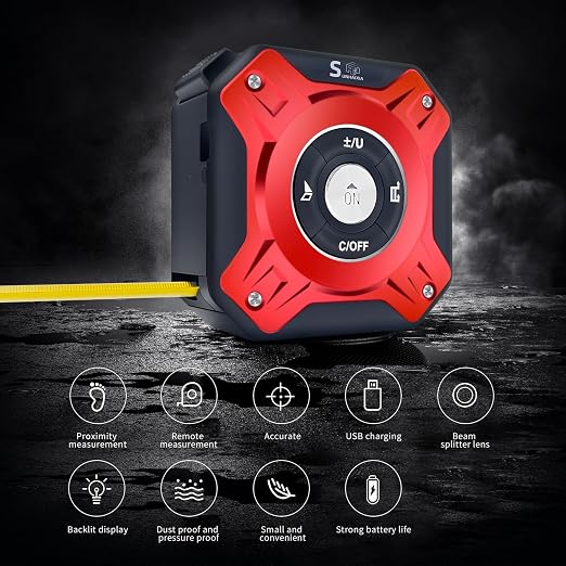 2 in 1 Laser Tape Measure with Level | 131ft/40M Laser Distance Meter Display On Backlit LCD Screen with 16ft/5m AutoLock Measuring Tape | Ft/Inch/Fractions/M/mm (Red 2in1 Laser)